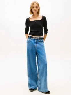 Tommy Jeans Shirts*TJW SLIM SOFT RIB LS TEE Black