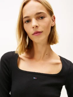 Tommy Jeans Shirts*TJW SLIM SOFT RIB LS TEE Black