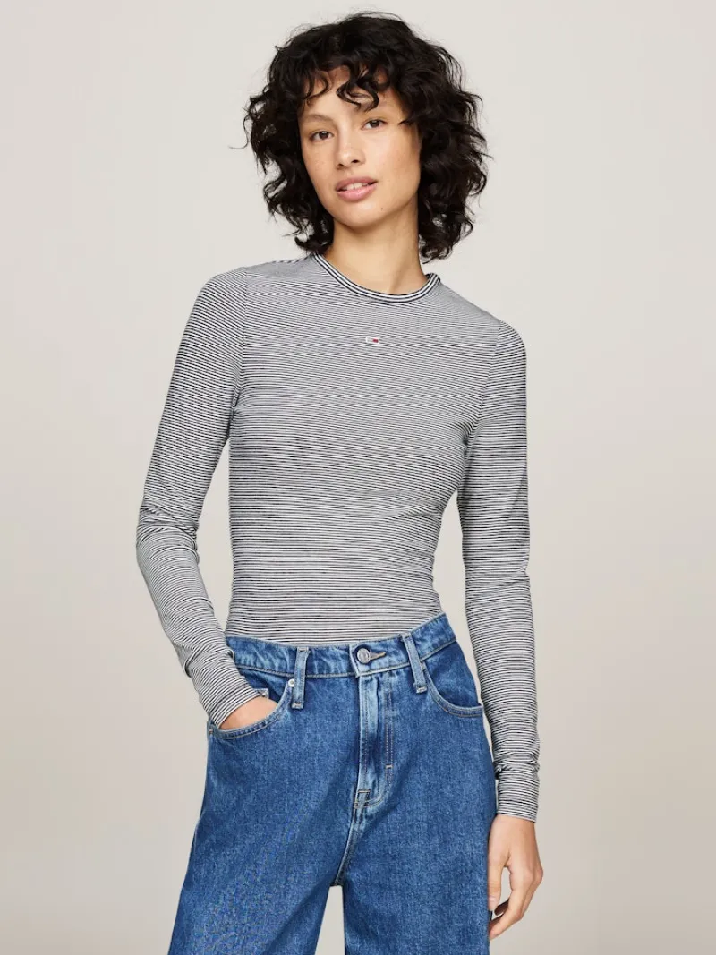 Tommy Jeans Shirts*TJW SLIM STRIPE ESSENTIAL RIB LS dark night navy - stripe