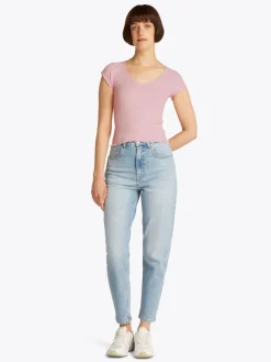 Tommy Jeans Shirts*TJW SLIM VNECK GMD RIB SS precious pink