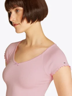 Tommy Jeans Shirts*TJW SLIM VNECK GMD RIB SS precious pink