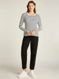 Tommy Jeans Shirts*TJW SLM BUTTON RIB C-NECK LS EXT navy-white stripe