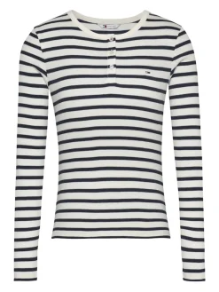 Tommy Jeans Shirts*TJW SLM BUTTON RIB C-NECK LS EXT navy-white stripe