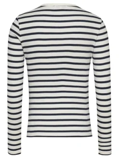 Tommy Jeans Shirts*TJW SLM BUTTON RIB C-NECK LS EXT navy-white stripe