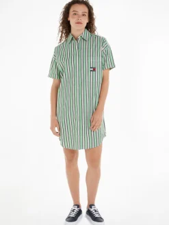 Tommy Jeans Kleider*TJW STRIPE SS SHIRT DRESS coastal green - multi