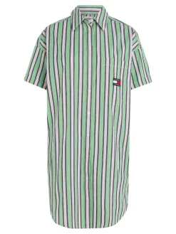 Tommy Jeans Kleider*TJW STRIPE SS SHIRT DRESS coastal green - multi
