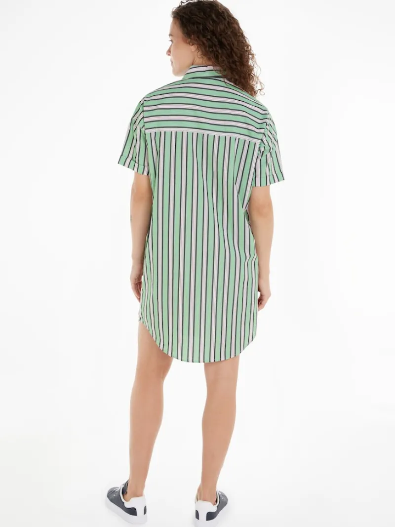 Tommy Jeans Kleider*TJW STRIPE SS SHIRT DRESS coastal green - multi