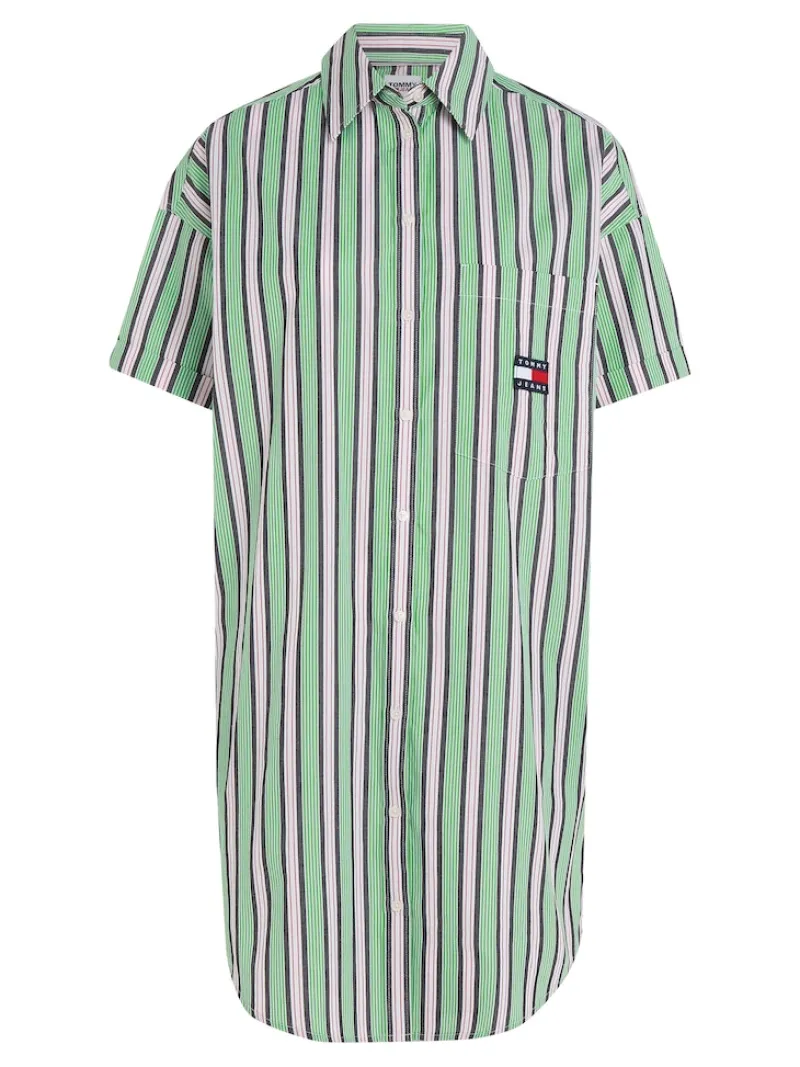 Tommy Jeans Kleider*TJW STRIPE SS SHIRT DRESS coastal green - multi