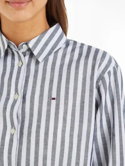 Tommy Jeans Blusen*TJW STRIPED LINEN BLEND BF SHIRT twilight navy - stripe