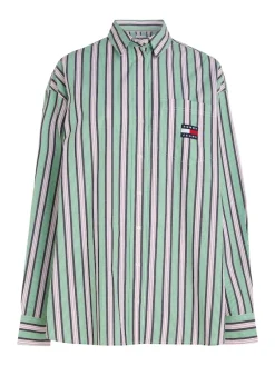 Tommy Jeans Blusen*TJW ULTRA OVERSIZED STRIPE SHIRT coastal green - multi