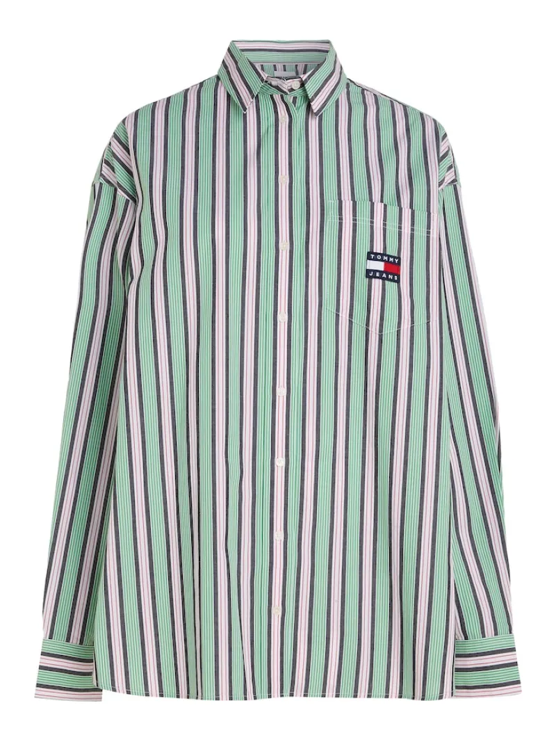 Tommy Jeans Blusen*TJW ULTRA OVERSIZED STRIPE SHIRT coastal green - multi