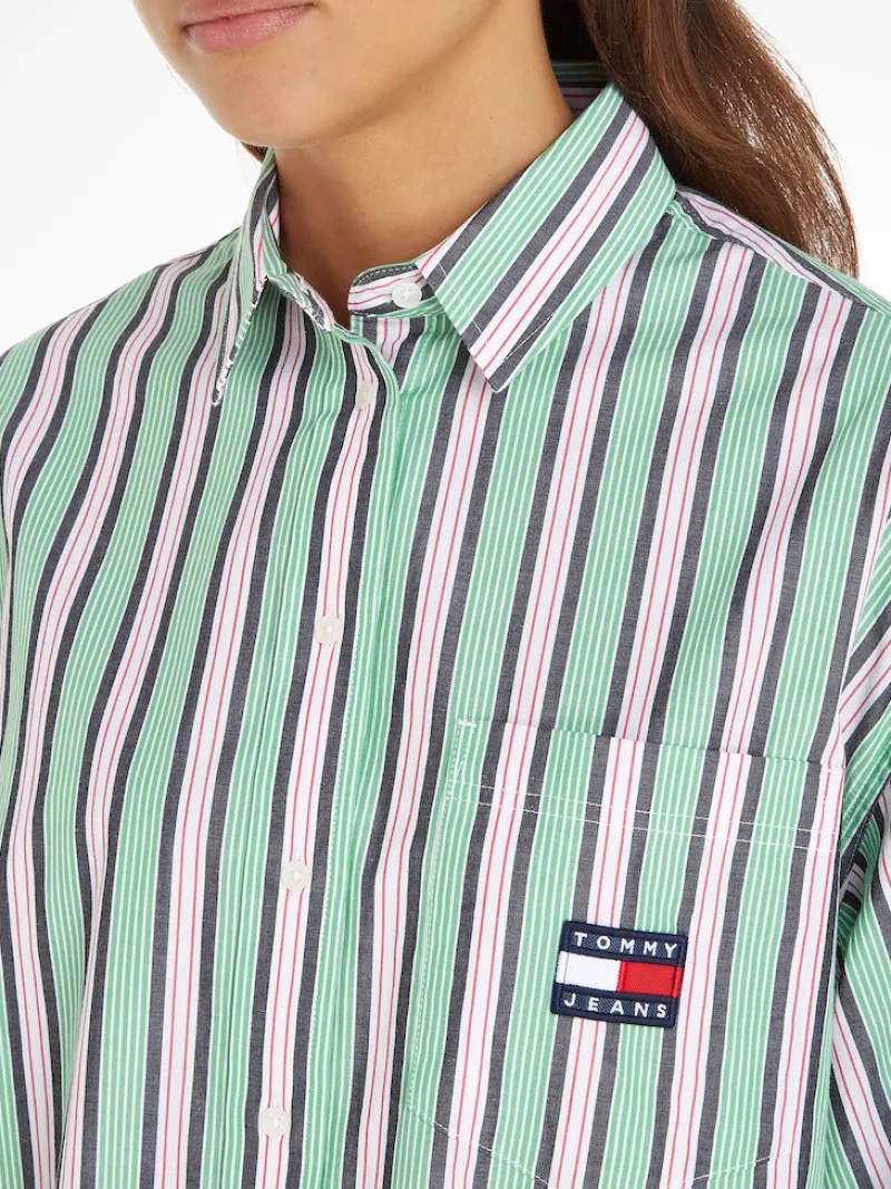 Tommy Jeans Blusen*TJW ULTRA OVERSIZED STRIPE SHIRT coastal green - multi