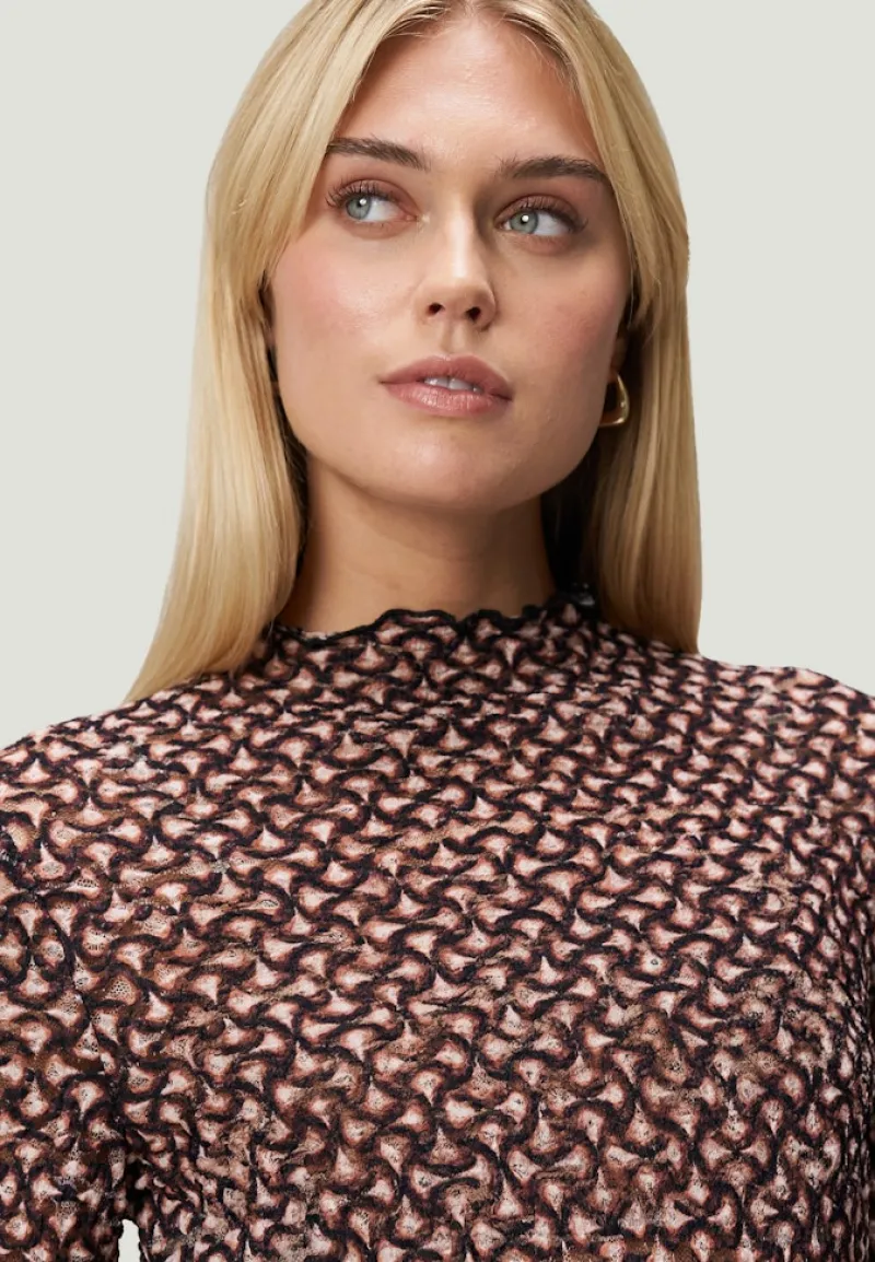 Zero Shirts*transparentes Shirt mit Stehkragen blackcamel