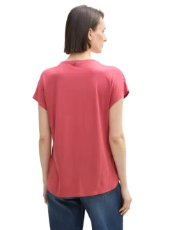 Tom Tailor Shirts*T-Shirt aus Materialmix berry red