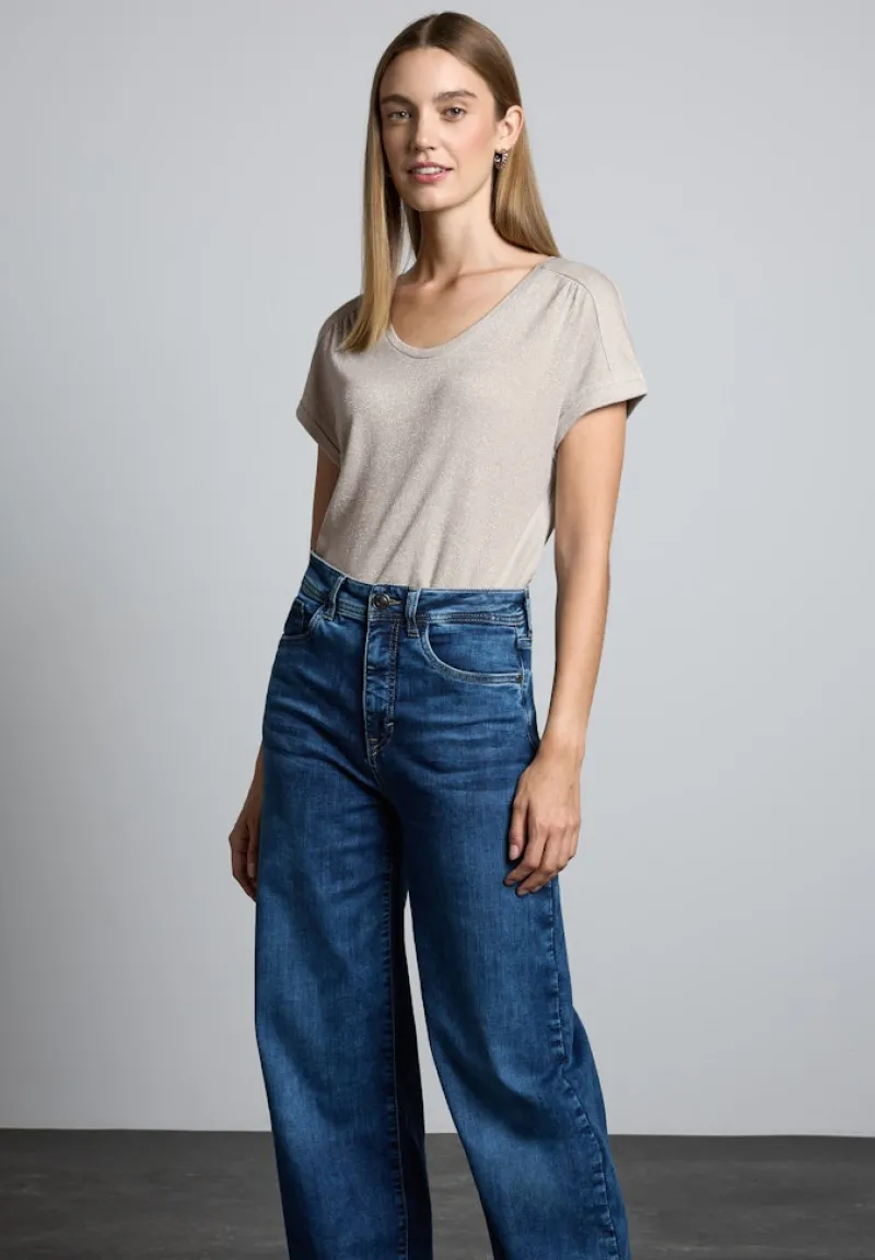 Street One Shirts*T-Shirt im Glanz-Look smooth sand beige