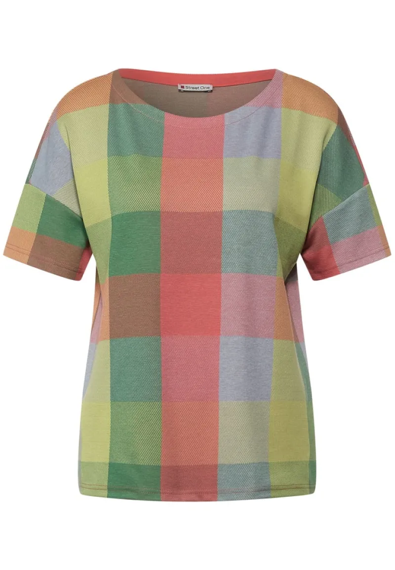 Street One Shirts*T-Shirt im Karodessin sunset coral