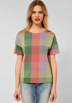Street One Shirts*T-Shirt im Karodessin sunset coral