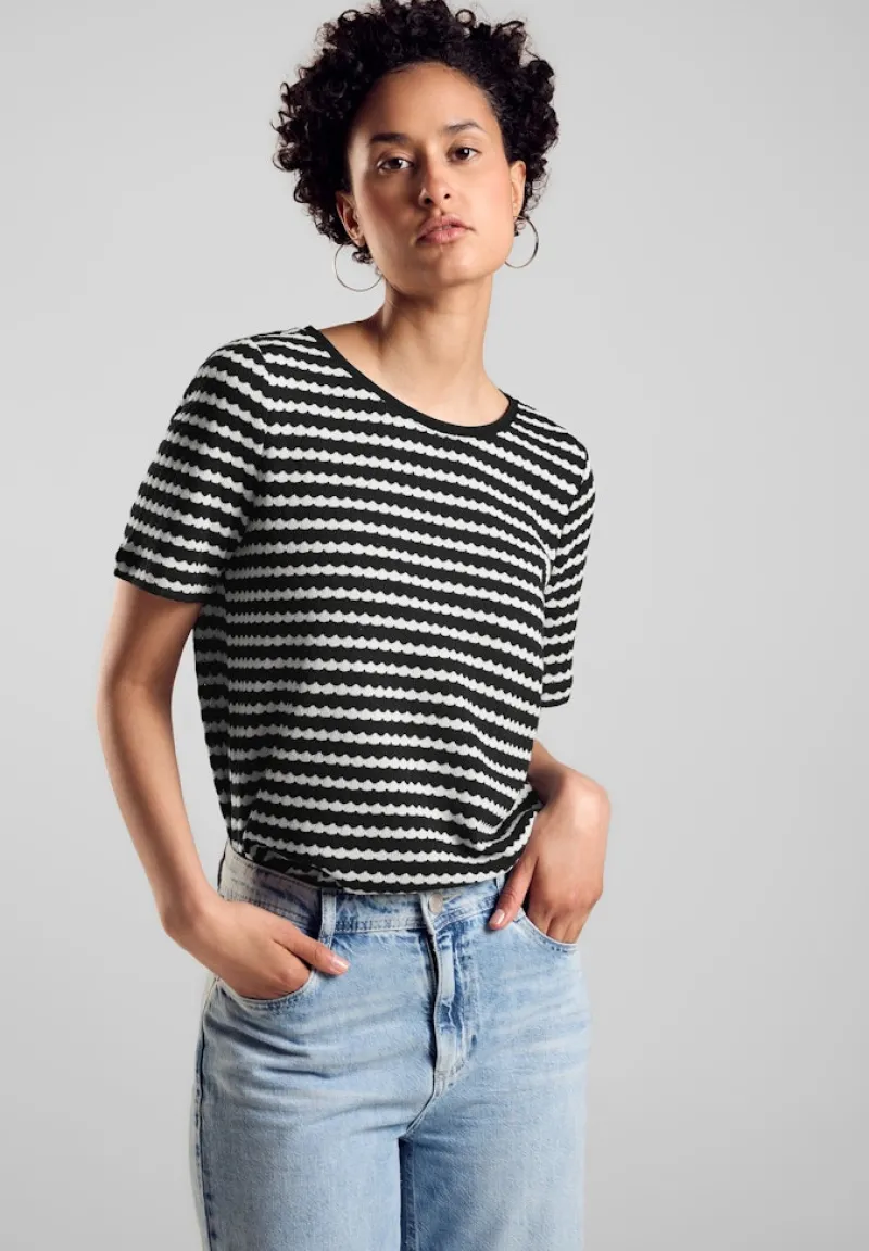 Street One Shirts*T-Shirt in Strickoptik Black