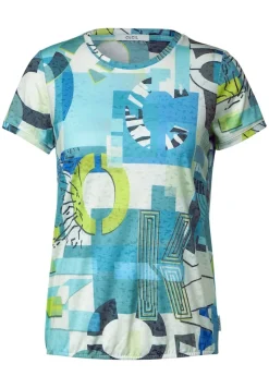 Cecil Shirts*T-Shirt mit Alloverprint burn out vanilla white