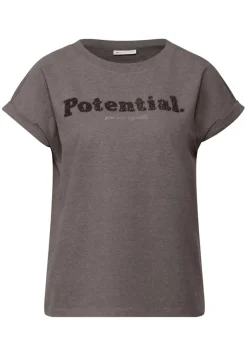 Street One Shirts*T-Shirt mit Bouclé Wording dark nomad brown mel.