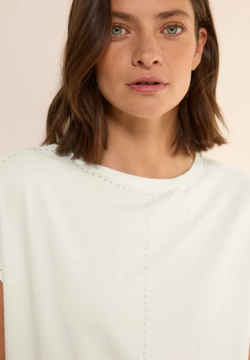 Cecil Shirts*T-Shirt mit Dekosteinen vanilla white