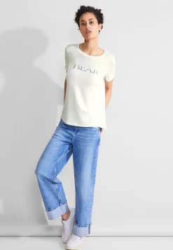 Street One Shirts*T-Shirt mit Pailletten Print off white