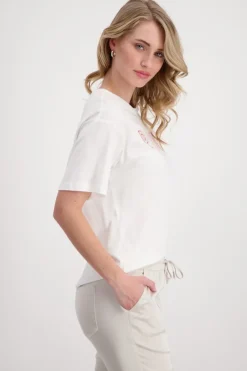 Monari Shirts*T-Shirt mit Pailletten Stickerei off-white