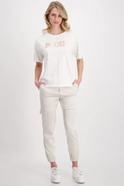 Monari Shirts*T-Shirt mit Pailletten Stickerei off-white