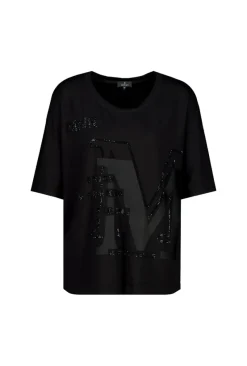 Monari Shirts*T-Shirt mit Strass Schrift Schwarz