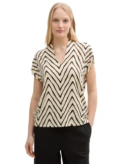 Tom Tailor Shirts*T-Shirt mit V-Ausschnitt natural zig zag design