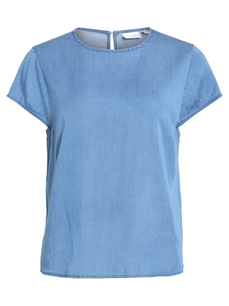 Vila Shirts*VIBISTA C/S O-NECK TOP - NOOS Medium Blue Denim