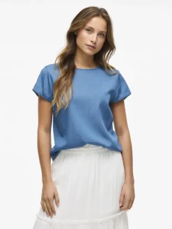 Vila Shirts*VIBISTA C/S O-NECK TOP - NOOS Medium Blue Denim