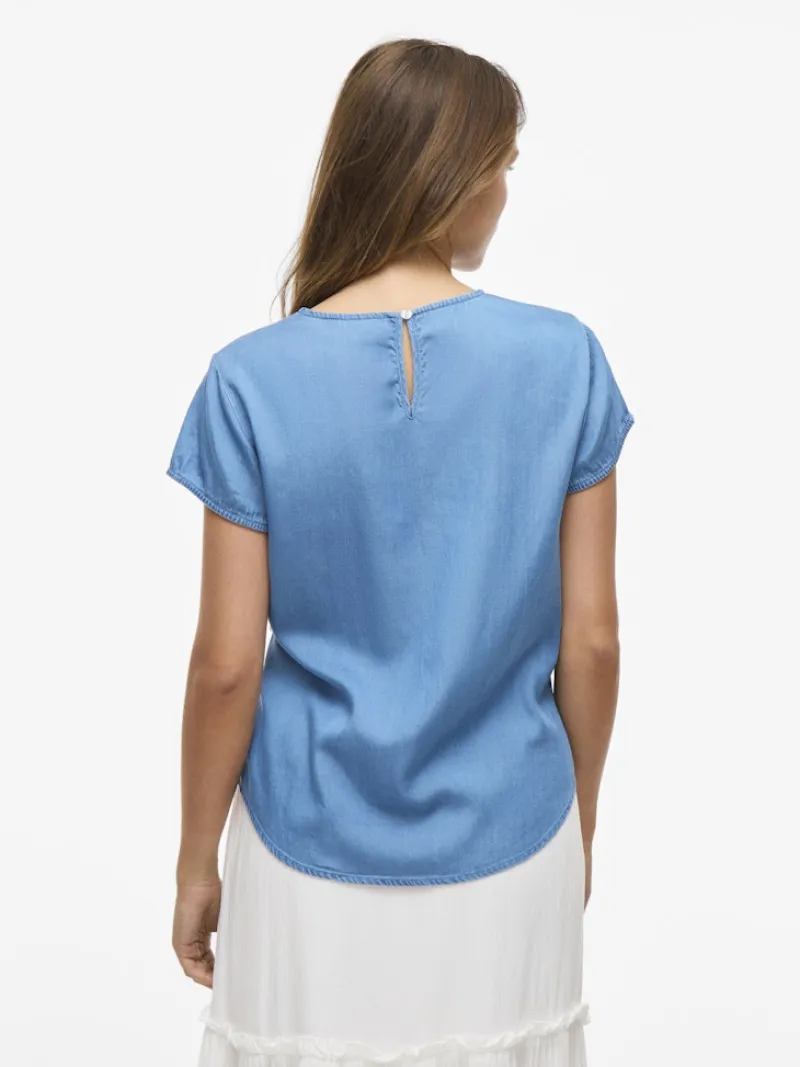 Vila Shirts*VIBISTA C/S O-NECK TOP - NOOS Medium Blue Denim