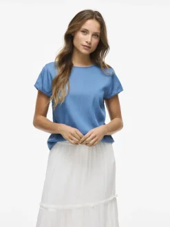 Vila Shirts*VIBISTA C/S O-NECK TOP - NOOS Medium Blue Denim