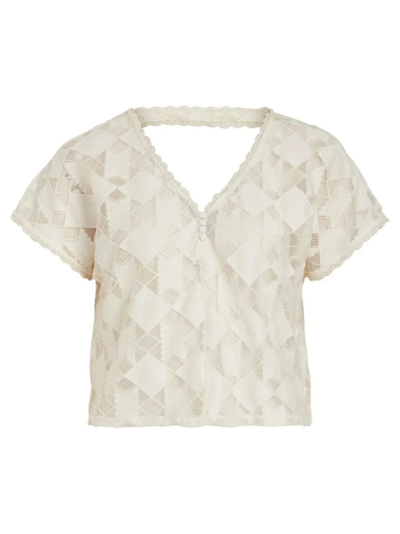 Vila Blusen*VICALVINA V-NECK S/S TOP/DC/LS birch