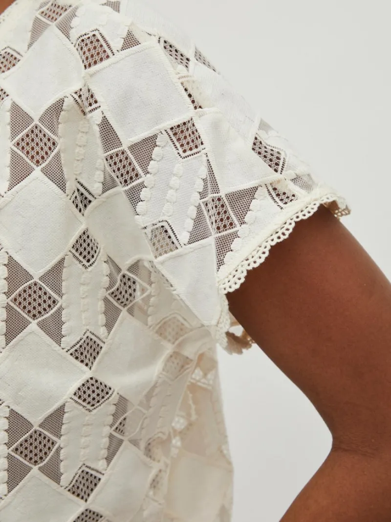 Vila Blusen*VICALVINA V-NECK S/S TOP/DC/LS birch