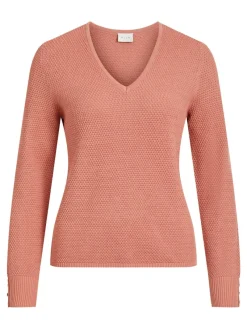 Vila Pullover & Sweatshirts*VICHASSA V-NECK L/S BUTTON KNIT TOP/L desert sand