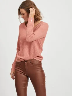 Vila Pullover & Sweatshirts*VICHASSA V-NECK L/S BUTTON KNIT TOP/L desert sand