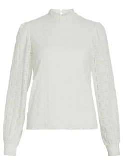 Vila Shirts*VICIKI L/S HIGH NECK LACE TOP/TB Cloud Dancer