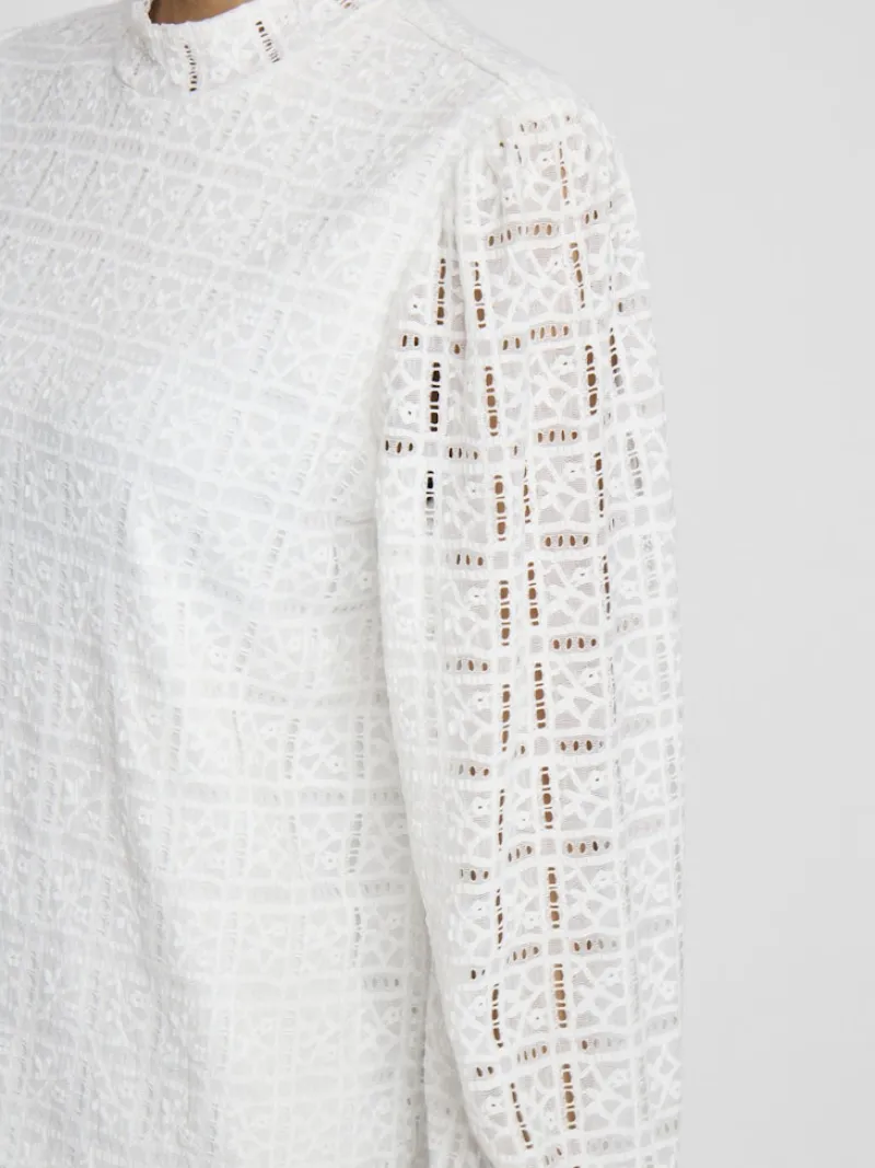 Vila Shirts*VICIKI L/S HIGH NECK LACE TOP/TB Cloud Dancer