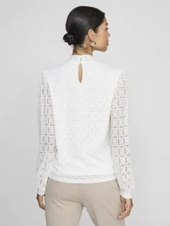 Vila Shirts*VICIKI L/S HIGH NECK LACE TOP/TB Cloud Dancer