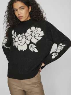 Vila Pullover & Sweatshirts*VICILIA HIGH NECK L/S JAQUARD TOP - NOOS Black