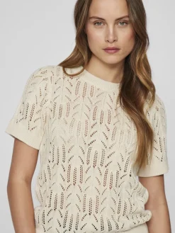 Vila Shirts*VICOTTI S/S O-NECK KNIT TOP - NOOS birch