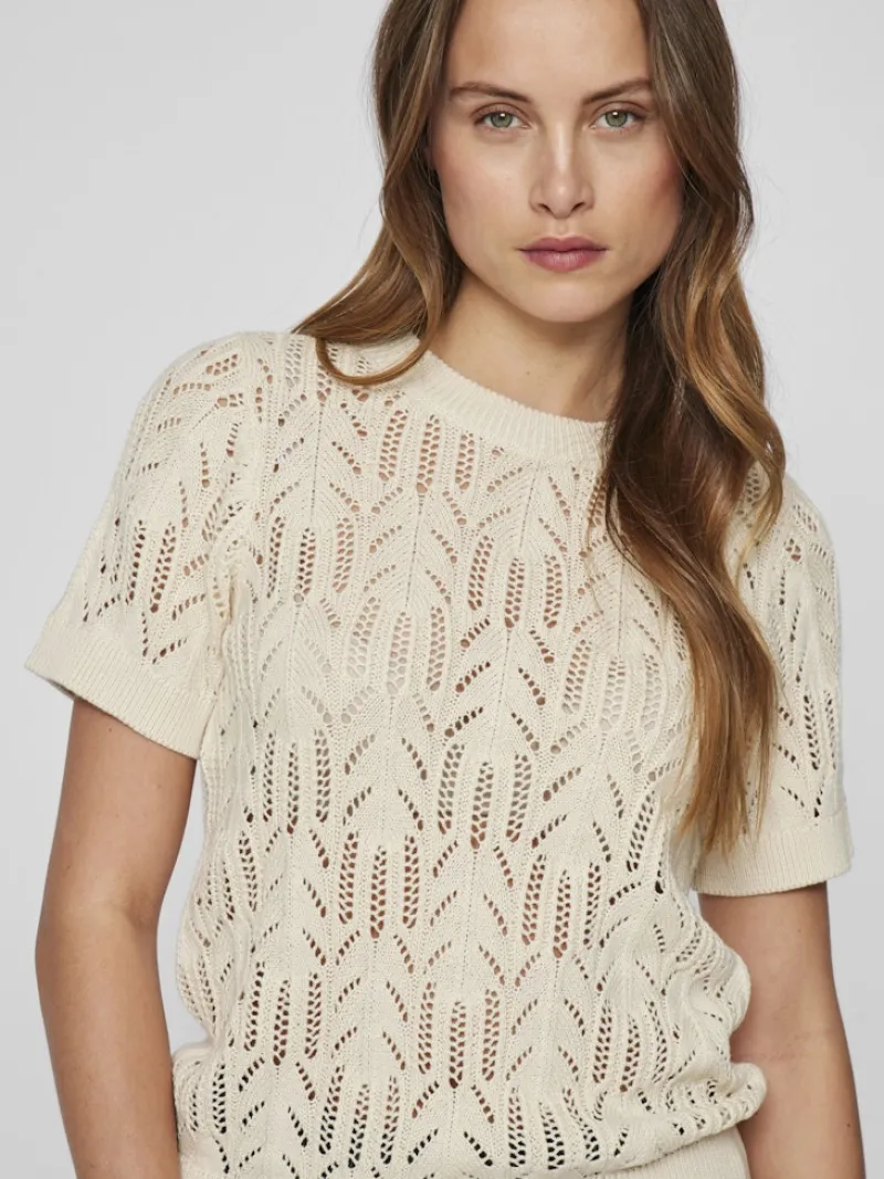 Vila Shirts*VICOTTI S/S O-NECK KNIT TOP - NOOS birch