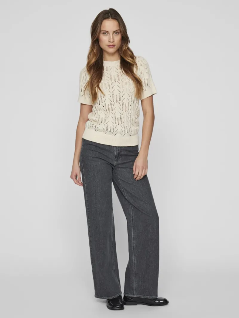 Vila Shirts*VICOTTI S/S O-NECK KNIT TOP - NOOS birch