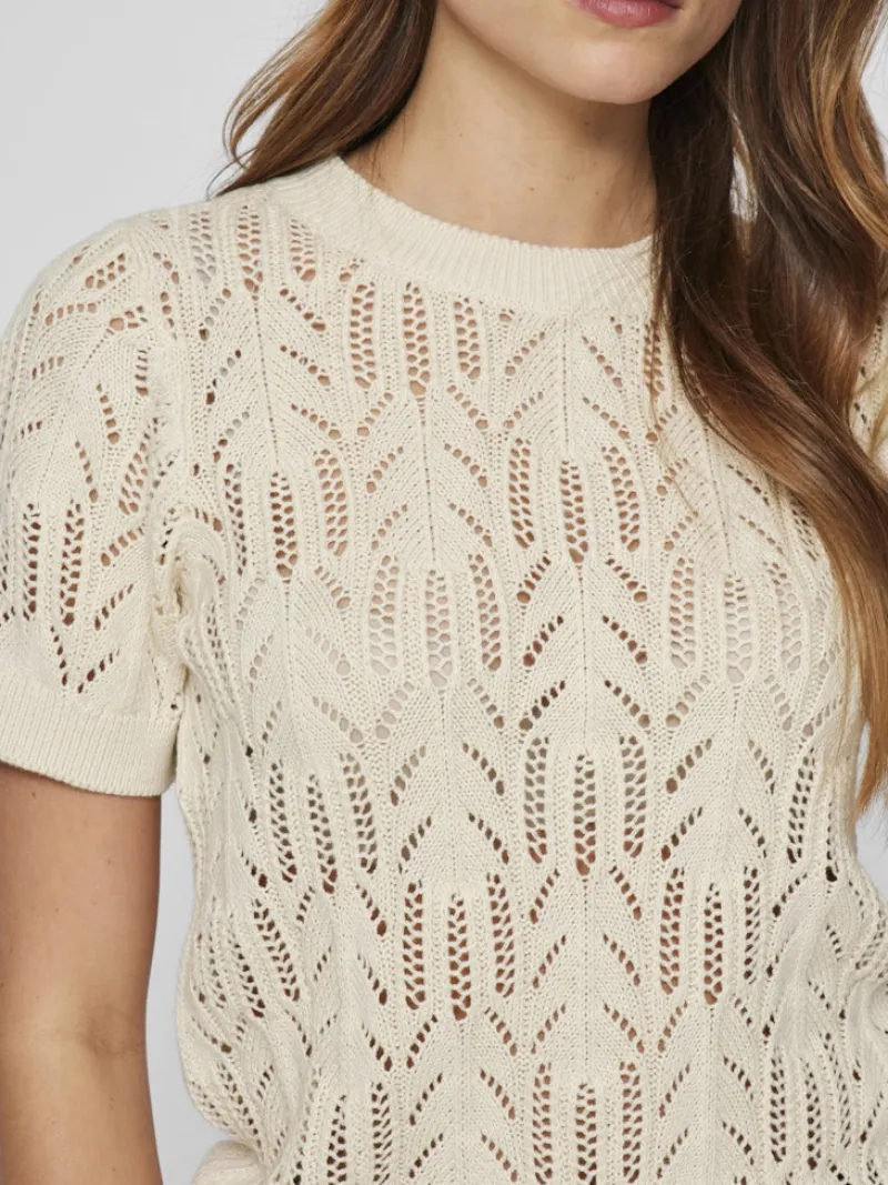 Vila Shirts*VICOTTI S/S O-NECK KNIT TOP - NOOS birch