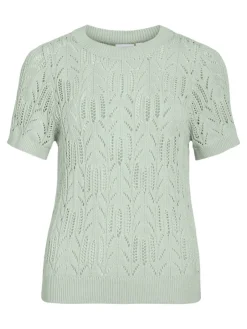 Vila Shirts*VICOTTI S/S O-NECK KNIT TOP - NOOS silt green