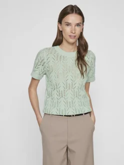 Vila Shirts*VICOTTI S/S O-NECK KNIT TOP - NOOS silt green