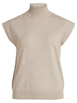 Vila Pullover & Sweatshirts*VIELASTA S/L HIGH NECK KNIT VEST/BF natural melange
