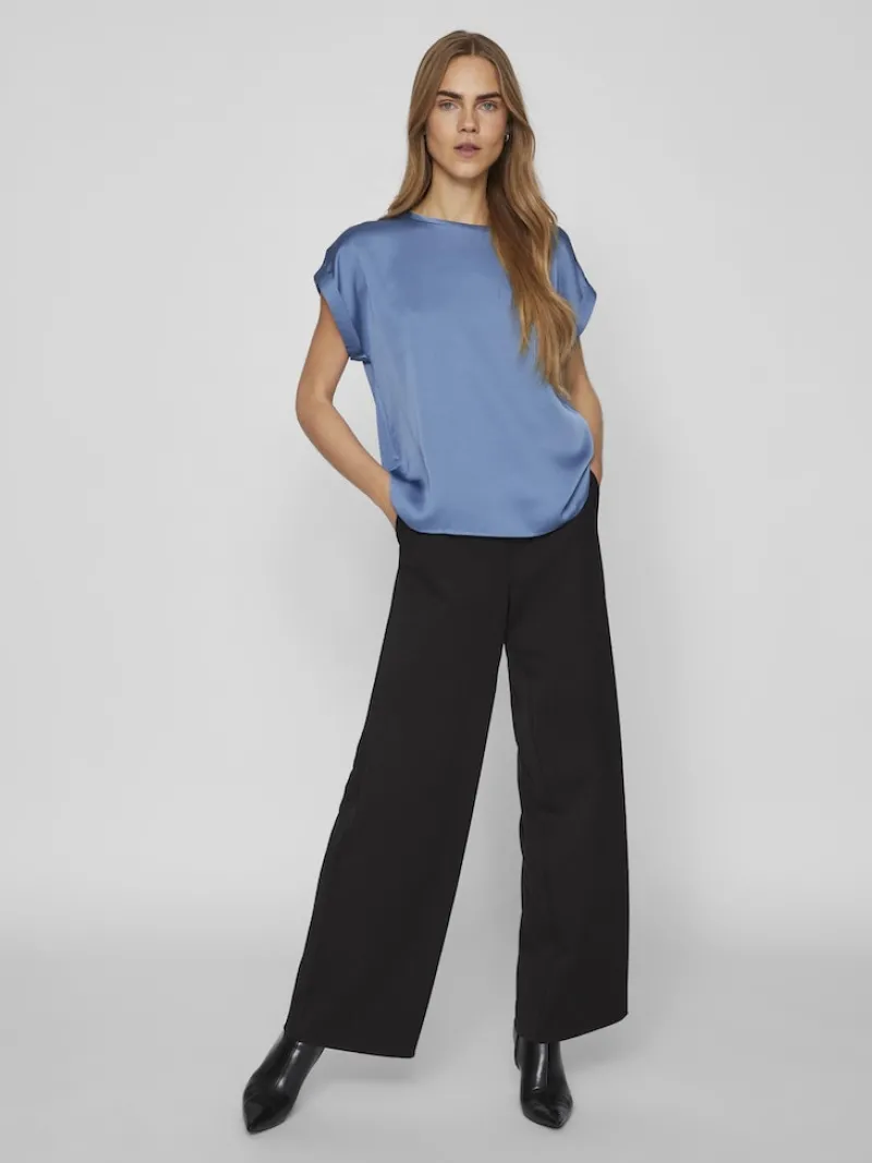Vila Shirts*VIELLETTE S/S SATIN TOP - NOOS dunkelblau1